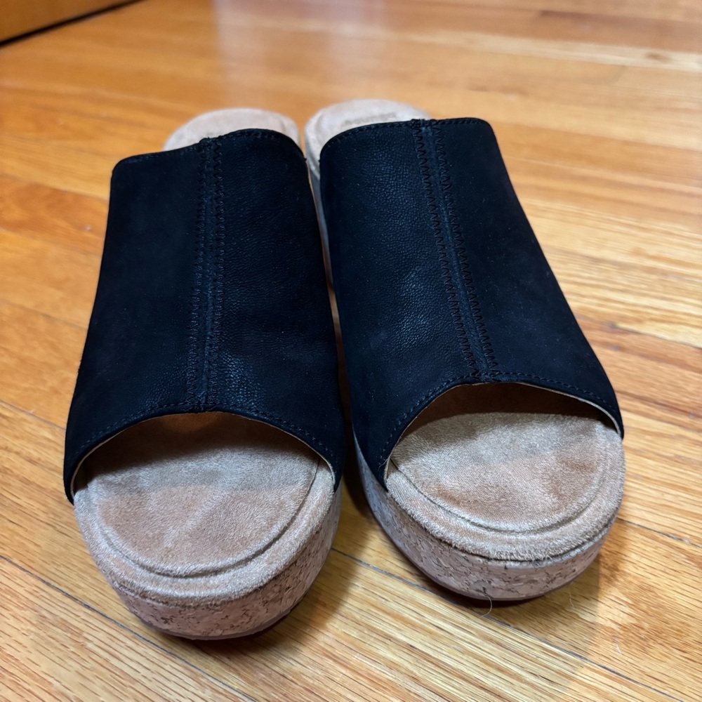Hush Puppy Black Slide Mule Sandals with Cork Sole